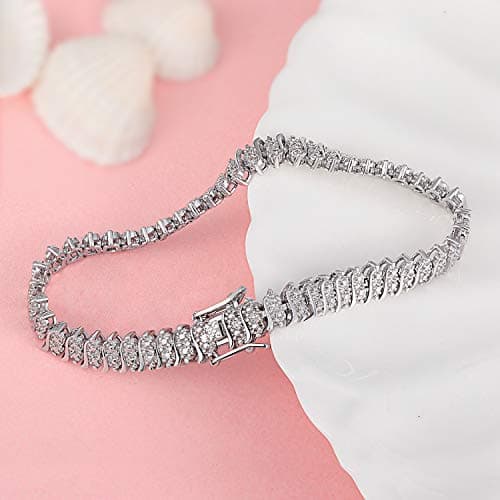 Refined title: MDFUN White Gold Plated Tennis Link Curb Chain Bracelet for Men Women 6.5-8 inches