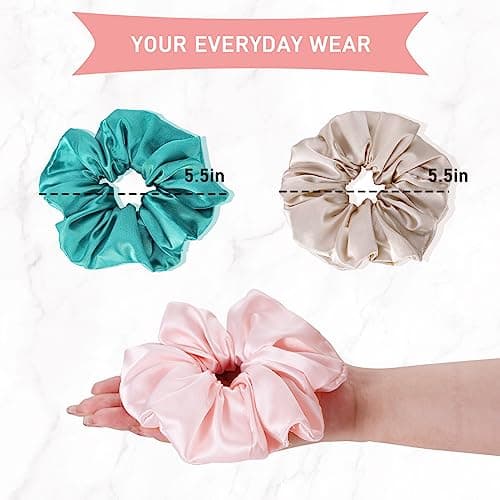 3 Pack Silk Satin Scrunchies - Blackish Green, Pink Champagne | Luxurious Hair Accessories