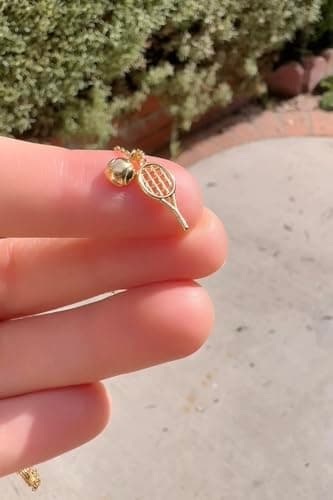 Omnzon 18K Gold Dipped Tennis Racket Necklace with Ball Charm