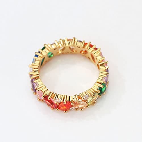 Michooyel Women's 18K Gold Plated Rainbow Oval CZ Eternity Ring