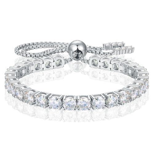 TUHE 1.52ct-7.76ct Adjustable 18K White Gold Plated Moissanite Tennis Bracelet