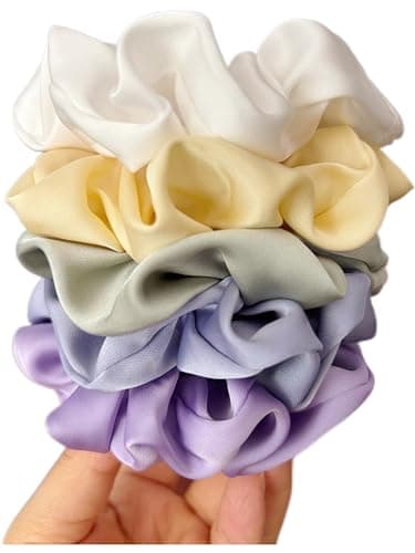 5 Pack Satin Silk Scrunchies for Curly and All Hair Types
