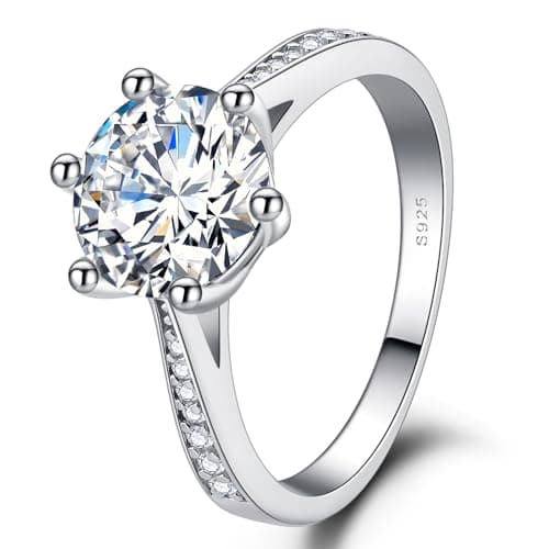 LuluRell Moissanite Promise Rings for Women, S925 Sterling Silver 6 Prong Solitaire D Color VVS1 Clarity Round Cut