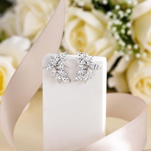 EAMTI Marquise Crystal Dangle Bridal Earrings for Bride and Bridesmaid 925 Sterling