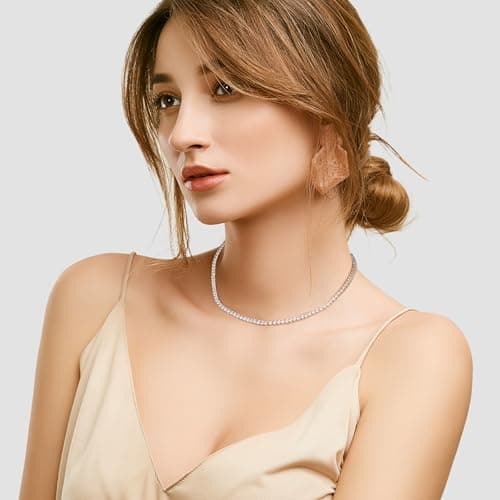 DUALFERV Women's 18K Gold Plated Tennis Necklace & Bracelet, Cubic Zirconia, 3mm, Long Chain