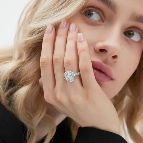 Elio Passero Women's Moissanite Engagement Rings, D Color, VVS1 Clarity, 925 Sterling Silver, 18K White Gold Plated
