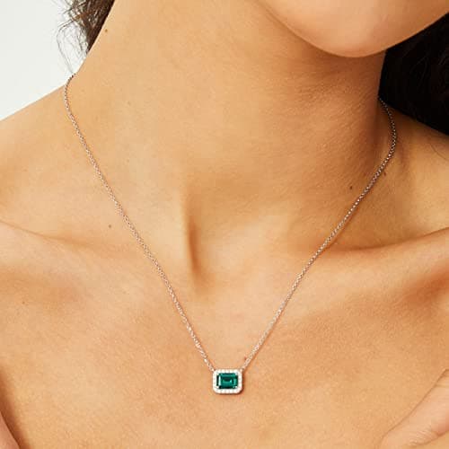 Michooyel 925 Sterling Silver Lab-grown Emerald Pendant Necklace for Women