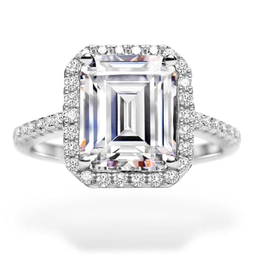 Michooyel S925 4.0ct Emerald Cut Engagement Ring for Women