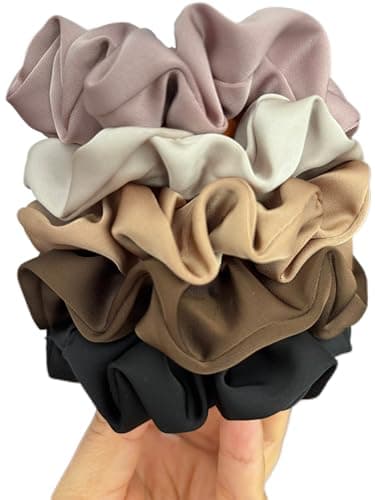 5 Pack Satin Silk Scrunchies for Curly and All Hair Types