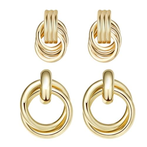 ENVEYO Hammered Geometric Gold Stud Earrings for Women Trendy Square Irregular Chunky Necklace
