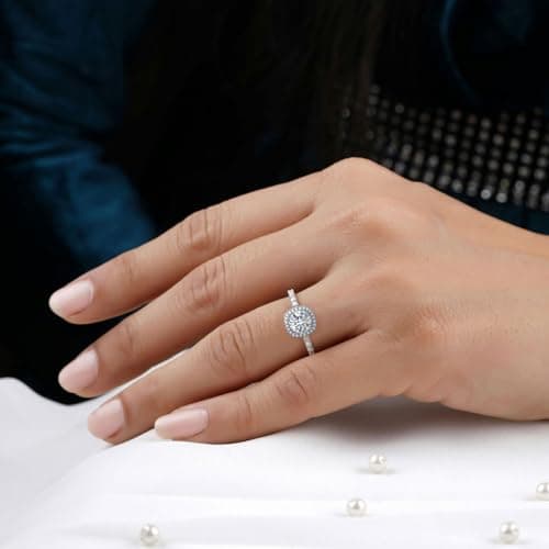 LuluRell Moissanite Promise Rings for Women, S925 Sterling Silver 6 Prong Solitaire D Color VVS1 Clarity Round Cut