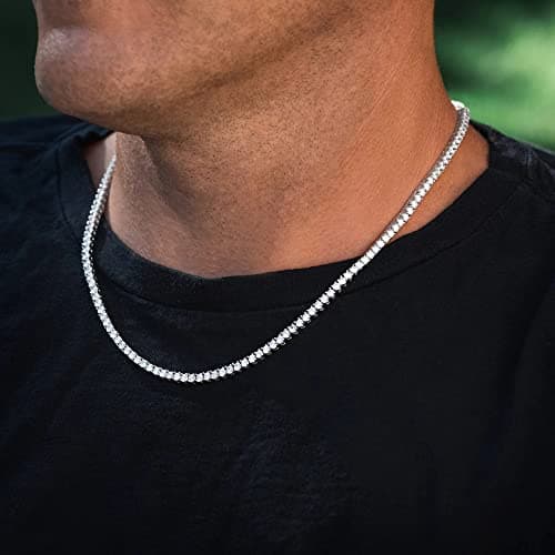 Luxfine 14K White Gold Plated 3mm Tennis Necklace, 5A+ Cubic Zirconia Choker