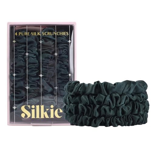 Silkie x4 Set Champagne Travel Pouch Mulberry Silk Scrunchies
