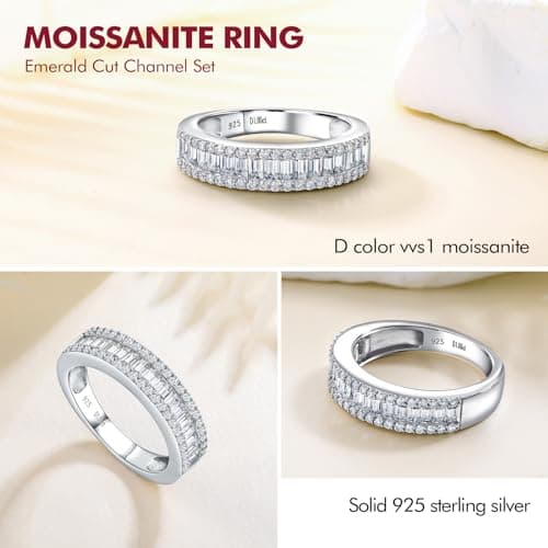 DAYBYDAY Emerald Cut Channel Set 1ct Baguette Moissanite Eternity Bands Sterling Silver