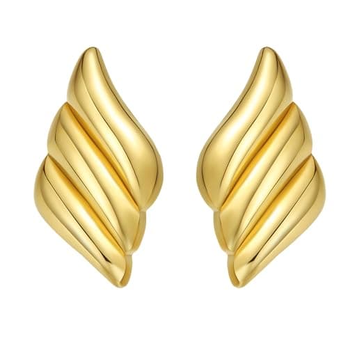 ENVEYO Hammered Geometric Gold Stud Earrings for Women Trendy Square Irregular Chunky Necklace