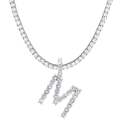 Jacruces Personalized Bling CZ Letter Necklace for Women Silver Tennis Chain
