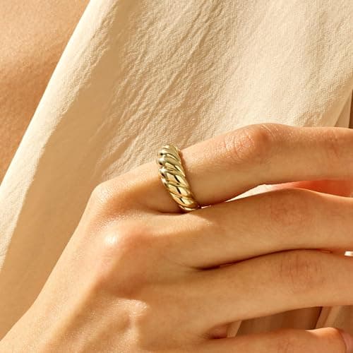 JINEAR 18K Gold Plated Croissant Braided Twisted Signet Ring for All Sizes
