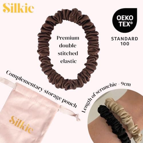Silkie x2 Travel Scrunchies, Cocoa Coffee Black Silk Hair Ties