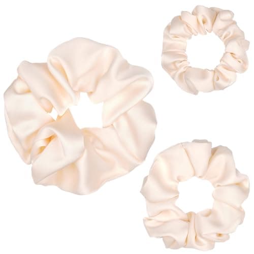 Premium Quality Black Satin Hair Scrunchies, 3 Pcs Different Sizes, Soft as Silk for Women
