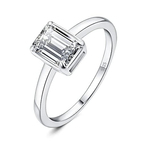 JewelryPalace Classic 1ct Emerald Moissanite Solitaire Ring for Women, 925 Sterling Silver