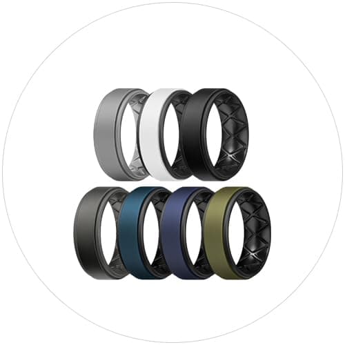 Egnaro Breathable Silicone Wedding Bands for Men - Multipack Step Edge