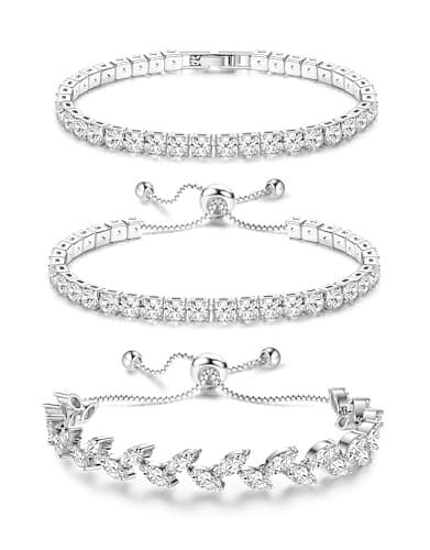 YADOCA Silver Plated Cubic Zirconia Bracelet Stack Set