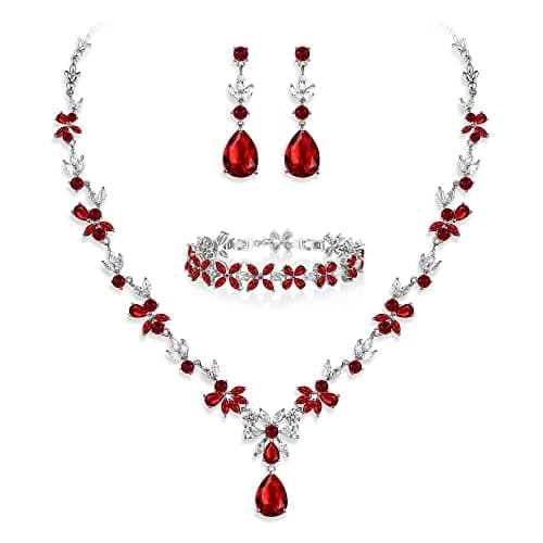 Crysdue Wedding Jewelry Set: Elegant Dangle Earrings & Teardrop Necklace for Bridal Party