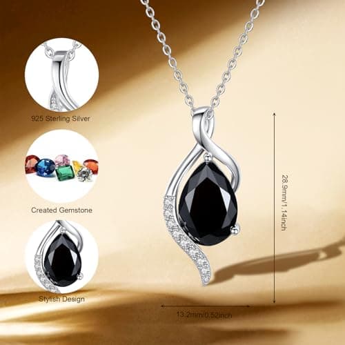 FANCIME Teardrop CZ Sterling Silver Birthstone Necklace for Women, 16+2" Inches, Gentle Love Gift for Mom
