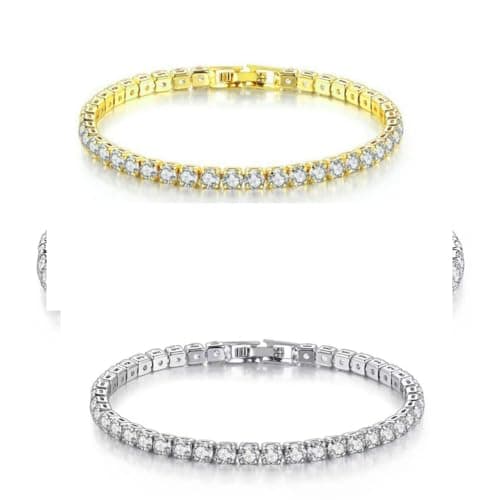 Lizeboy Sterling Silver Plated Zirconia Tennis Bracelet, Gold or Silver, Women & Men