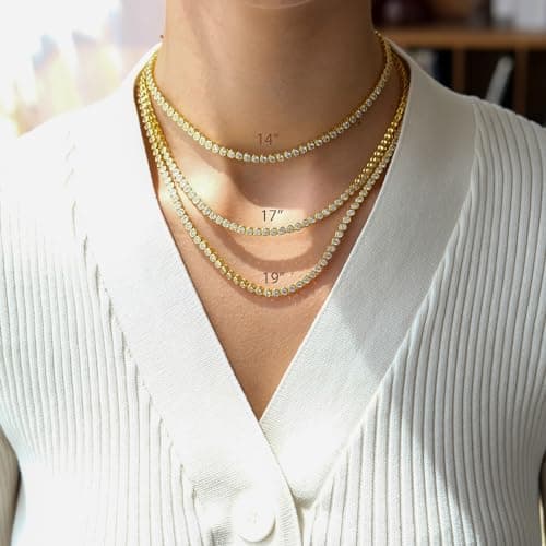 Elegant 14K Yellow Gold Bezel Round CZ Tennis Necklace | 3 Carat | Bridal Jewelry