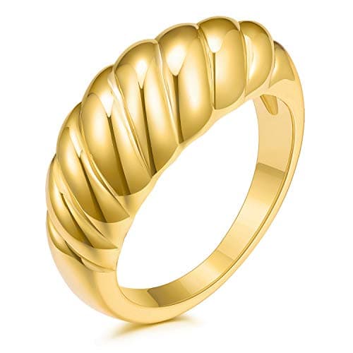 JINEAR 18K Gold Plated Croissant Braided Twisted Signet Ring for All Sizes
