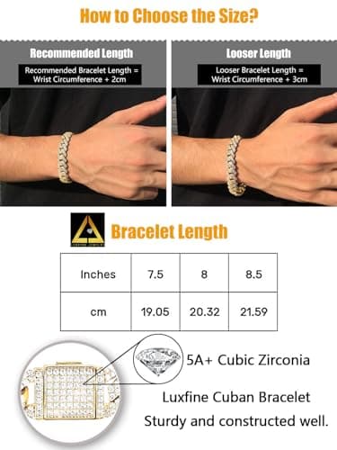 Luxfine 14K Gold Plated 12mm Cuban Link Iced Out Jewelry for Men & Women
