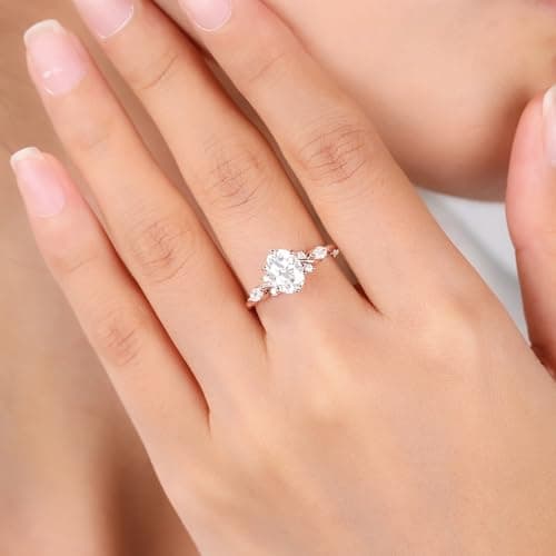 Pattiring Oval 1.36CT Moissanite Engagement Ring, 925 Sterling Silver Size 3-10