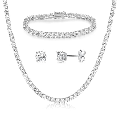 Gemsme 18K White Gold Plated Jewelry Set - Necklace, Bracelet, Earrings Pack of 3