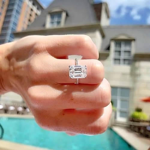 Michooyel 4ct Emerald Cubic Zirconia Women's Engagement Ring VVS D Color