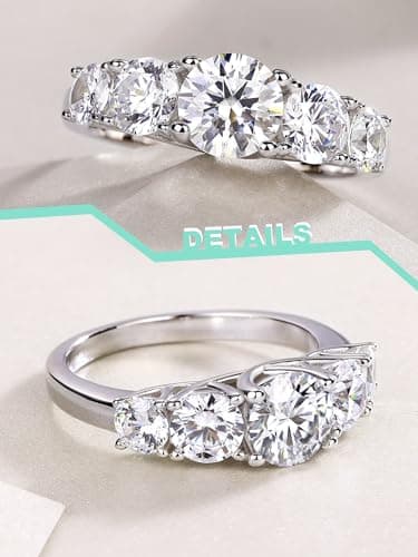 Moissanite Engagement Rings for Women - 925 Sterling Silver with 18K White Gold Plated Hearts & Arrows Cut Lab Created Diamond Wedding Band Anniversary Promise Ring