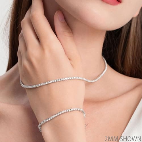 Gem's Beauty 2-6.5mm 14k White Gold Plated Moissanite Tennis Necklaces for Women