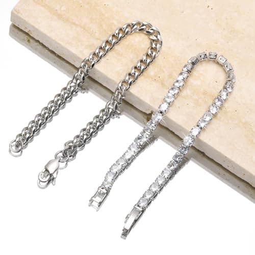 VNOX Sturdy Stainless Steel Curb Chain Bracelet Set for Men and Women, 6.5/7/7.4/8.2/9 Inches