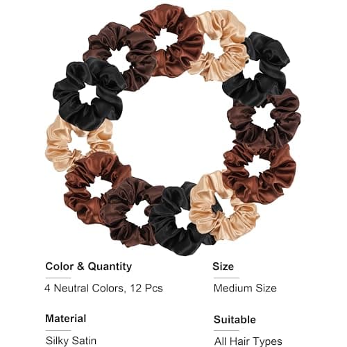 12 Pcs Mulberry Silk Satin Scrunchies for Women and Girls