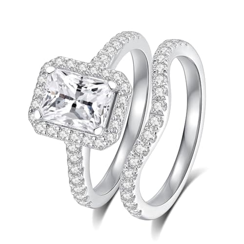 18K White Gold Plated Moissanite Engagement & Wedding Ring Sets