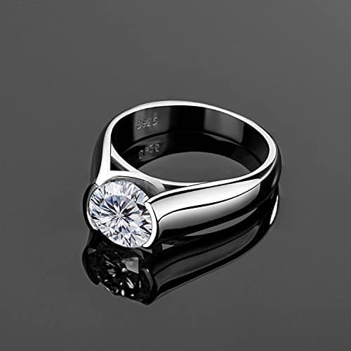 CivetCat Platinum-Plated Moissanite Half Bezel Solitaire Ring for Women VVS 8mm D Color