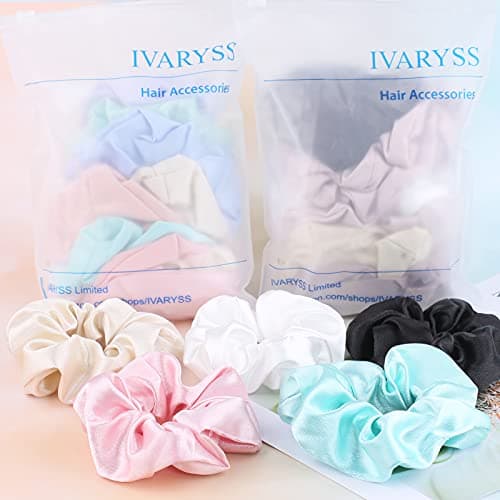 Refined Title:
IVARYSS Satin Scrunchies for Women, 12 Pack
