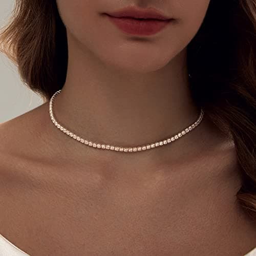 Zeffy 18K Gold/Silver Plated Rhinestone Choker Necklace for Women