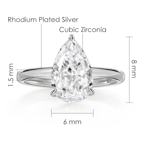 Michooyel 2.0ct Pear Cut CZ Solitaire Ring for Women