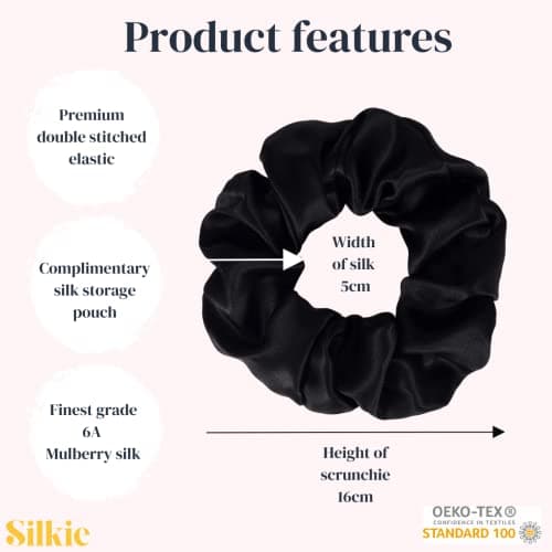 Silkie x2 Travel Scrunchies, Cocoa Coffee Black Silk Hair Ties