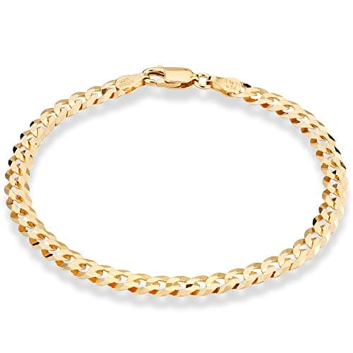 Miabella 18K Gold Over Sterling Silver 5mm Diamond-Cut Cuban Chain Bracelet, Made in Italy