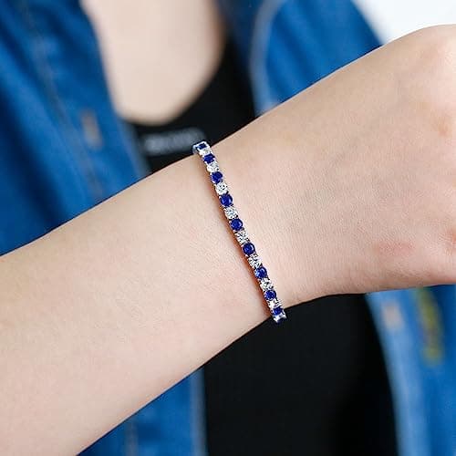 Kose 925 Sterling Silver Classic Tennis Bracelet | 4mm Sapphire Ruby Emerald Cubiz Zirconia | Women and Men, 6.5-8 inche