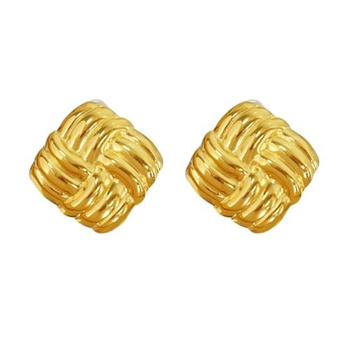 SeryNow Chunky Gold Rectangle Stud Earrings for Women