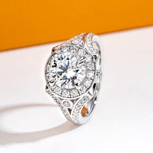 AimiIee Moissanite Engagement Ring 1.2-2.8CTTW VVS1 925 Sterling SilverVintage Halo Ring