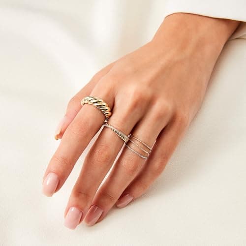 JINEAR 18K Gold Plated Croissant Braided Twisted Signet Ring for All Sizes